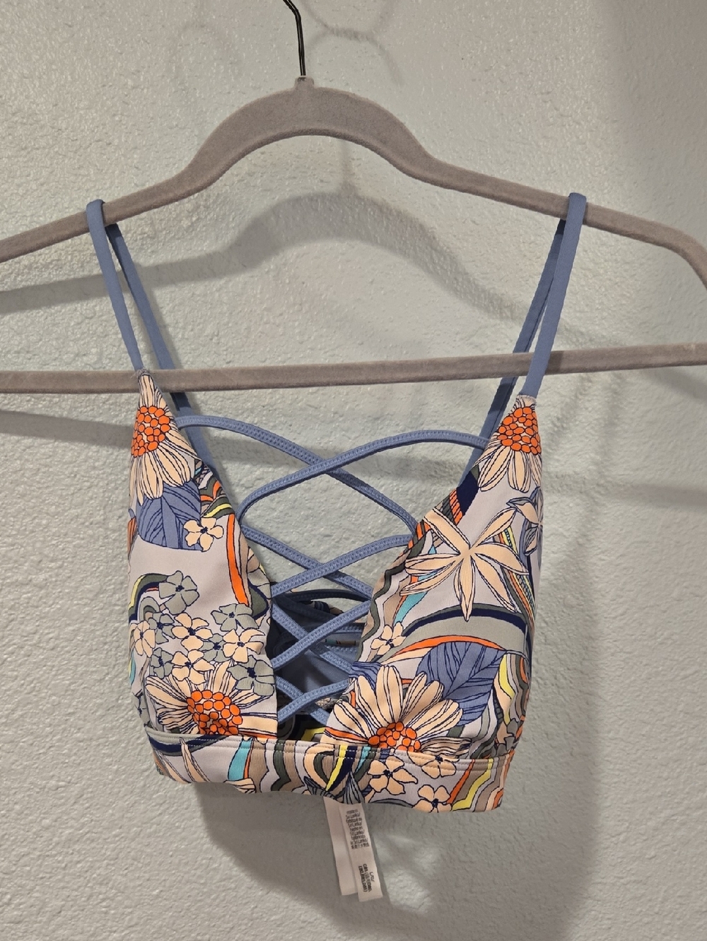 Floral Lace-Up Sports Bra- Blue Floral